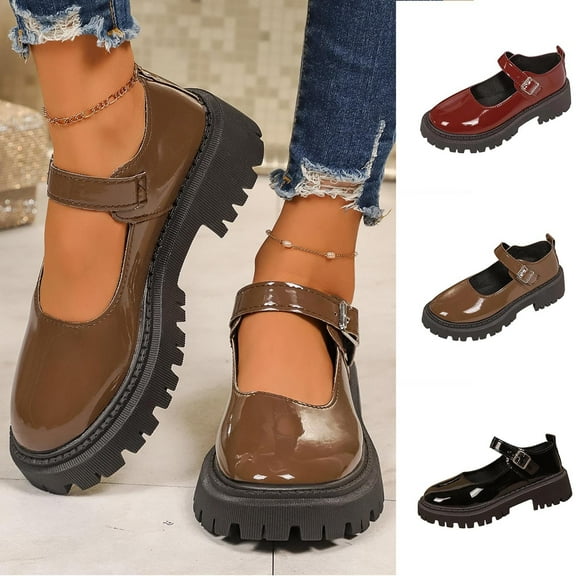 Miluxas Platform Mary Jane Shoes Women Chunky Mary Janes for Women Flats Comfort Ladies Dressy Casual Cute Work Shoes Red 9.5(43)