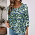 thumbnail image 6 of JTZGDY Button Henley Shirts for Women Ethnic Floral Printed 3/4 Smoked Sleeve Crewneck Pullover Tops Loose Oversized Dressy Tunic Blouse Green#03 XXL, 6 of 8