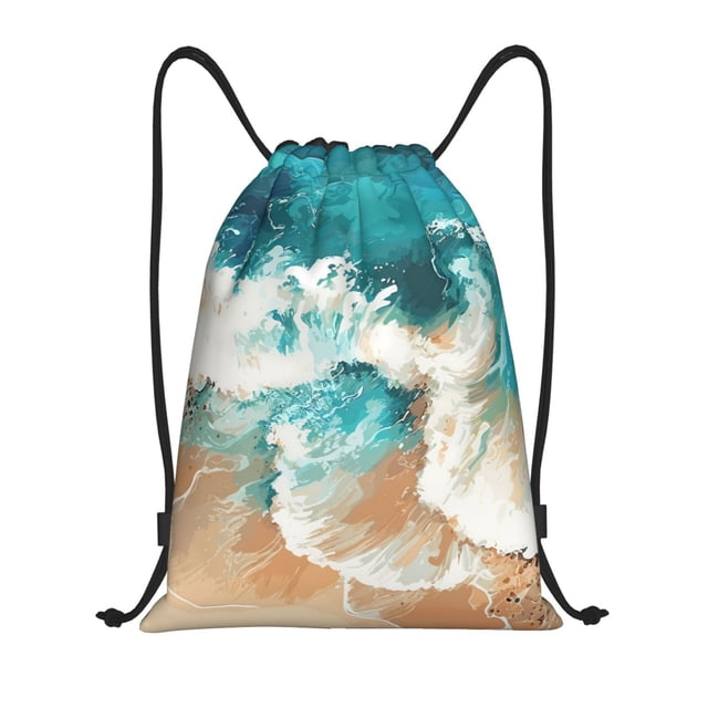 Fotbe Ocean Wave Crash Bolsa Mochila con Cordón Estampada, Bolsa de Gimnasio Deportiva, Bolsa Cinch, Bolsa con Cordón para Hombres y Mujeres-Medium