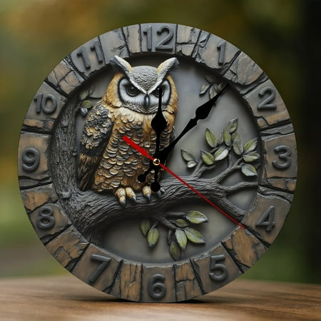 Wall Clock Decorative - Owl Branch Print 2D Vintage Wall Clocks Battery Operated Silent Non-Ticking for Bedroom, Living Room, Kitchen, Office, Classroom, 10 Inch