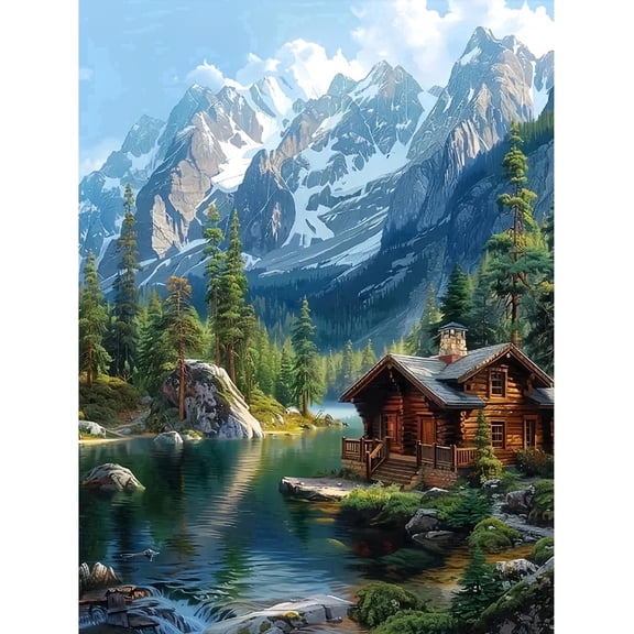 BYGFHLYW Diamond Art Painting Kits for Adults,Mountain Cabin 5D Diamond Painting Kits for Beginner, DIY Full Round Gem Crystal Art, Home Wall Decor 11.8x 15.8 in