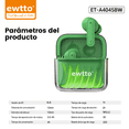 thumbnail image 4 of Audífonos True Wireless EWTTO ET-A4045BW semi-auriculares con estuche luminoso, Bluetooth 6.0, 12 horas de batería, llamadas manos libres, tipo C, para oficina y escuela, 4 of 9