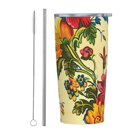 

Floral Symmetrical 20 oz stainless steel insulated cup with handle lid and straw suitable for home office or car black