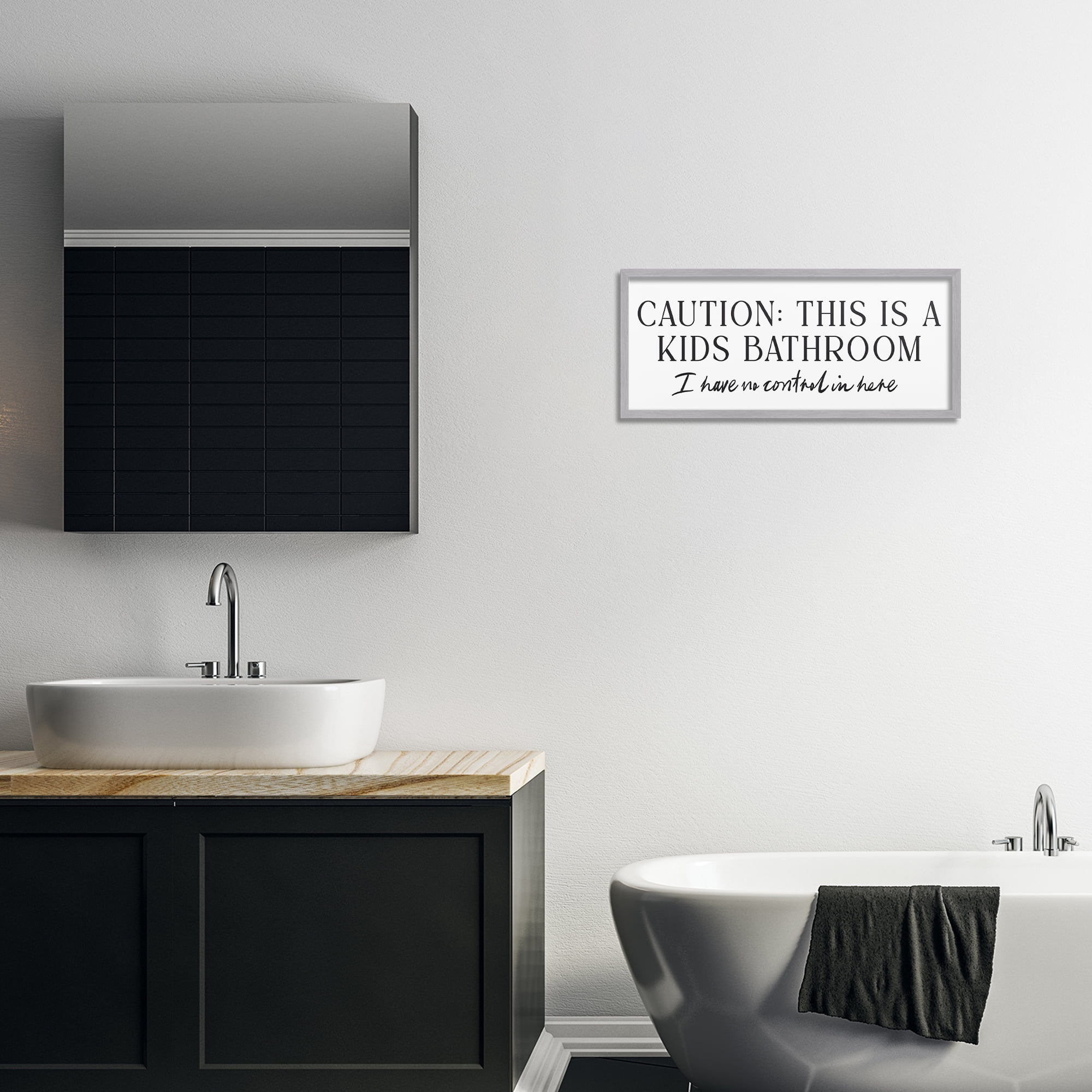 Stupell Industries No Control Kid's Bathroom Gray Framed Giclee Art, design by Lettered and Lined