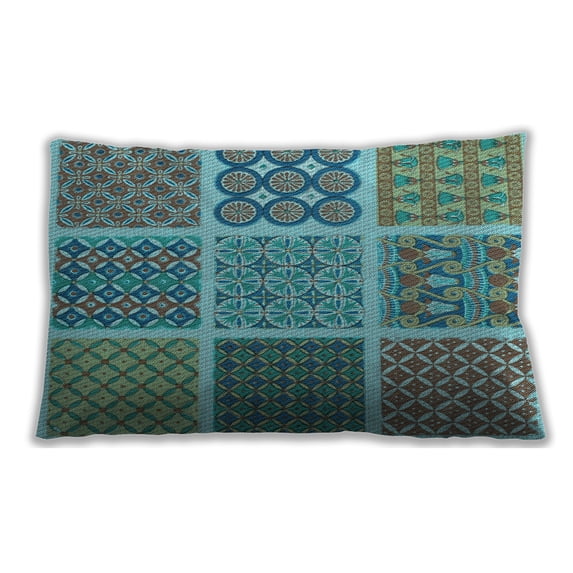 Ahgly Company Patterned Outdoor Rectangular Turquoise Green Lumbar Throw Pillow, 13 inch by 19 inch