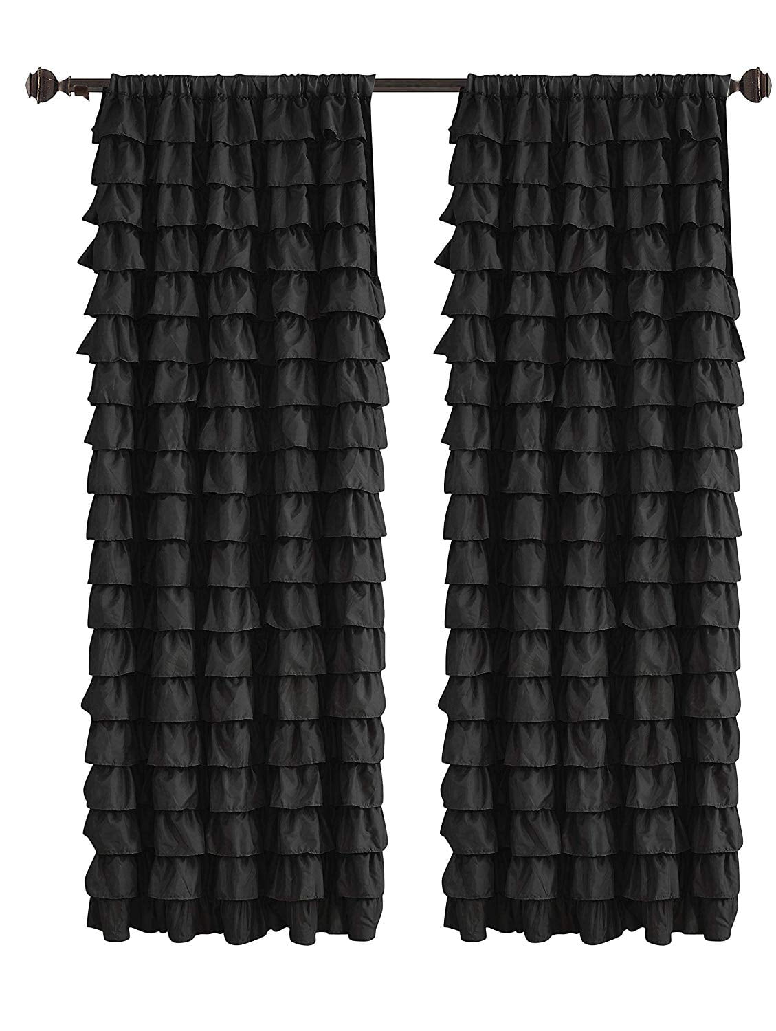 Watterfall Ruffled Fabric Window Curtain black