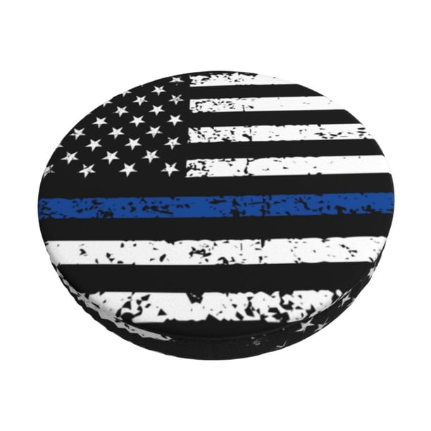Disketp Thin Blue Line Flag Funda Redonda para Taburete, Funda de Cojín para Silla de Bar Suave y Elástica-13 inch