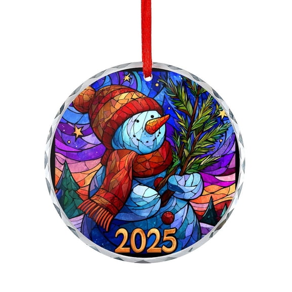 Stained Glass-style Snowman Ornament Xmas Decor Indoor Home Holiday Party Gifts Christmas Snowman Winter Round Glass Christmas Ornaments