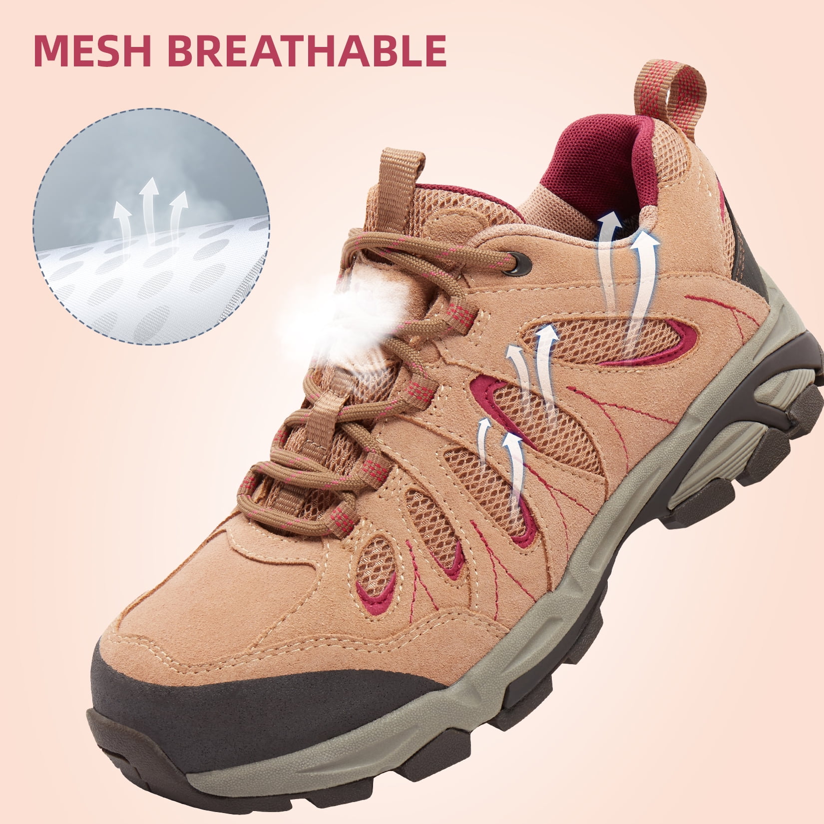 CAMEL CROWN Women's Hiking Shoes Outdoor Leather Breathable Lightweight Sneaker Low Cut for Walking Trekking