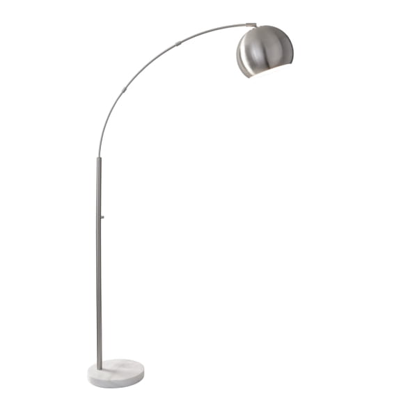 Adesso® Astoria Arc Floor Lamp, 78"H, Steel Shade/White Marble Base
