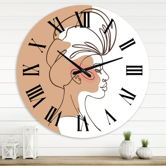 Designart 'One Line Portrait Of African American Woman Ii' Modern Wall Clock
