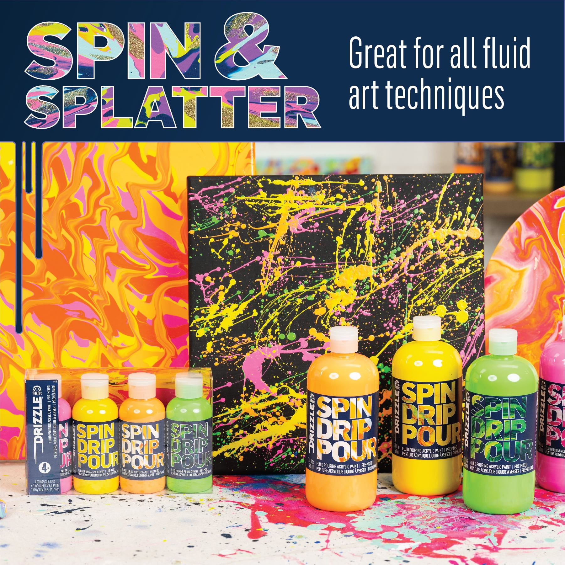 FolkArt Drizzle Pre-Mixed Fluid Pouring Acrylic Paint Set, Neon Lights, Set of 4