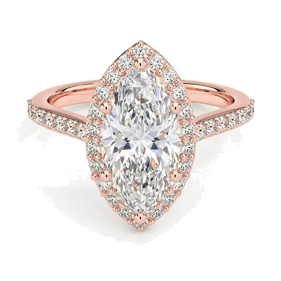JewelWeSell 1 Ct Center 1.75 Cttw Igi Certified Lab Grown Marquise Diamond Halo Engagement Ring for Women | 14K Solid Rose Gold | (E-F, VS1-VS2)