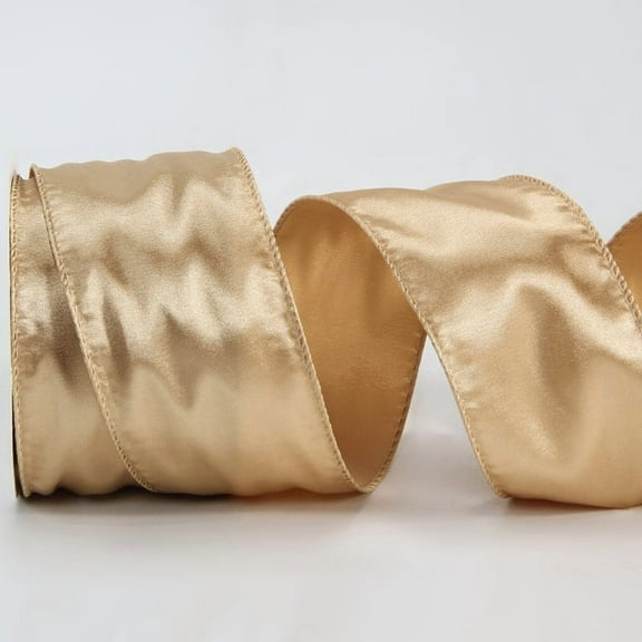 1 Roll Satin 2.5 inch Wide Antique Champagne Gold Christmas Ribbon for Tree Decorations, Wreaths, Large Bows Making, Garlands, Gift Wrapping, Home Decor Craft- Continuous 20 Yards