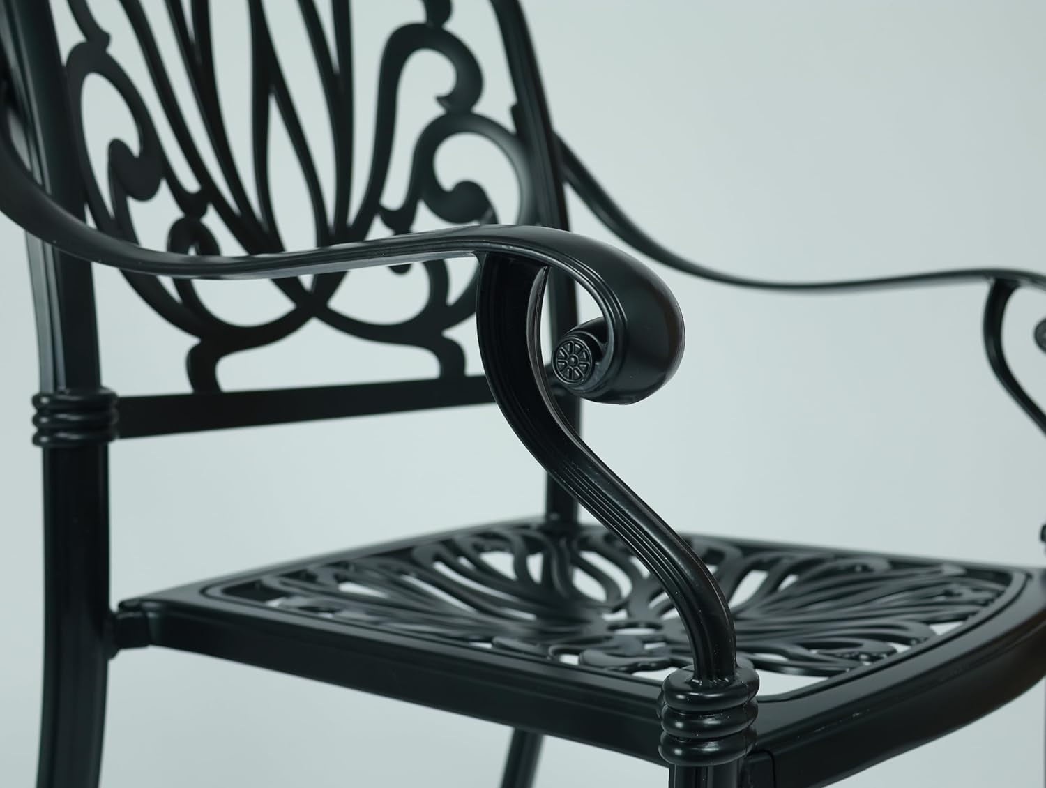 PATIO-IN 2 Piece Cast Aluminum Patio Dining Chairs, Stackable Outdoor Dining Chairs with Armrests, Outdoor Bistro Chairs for Balcony, Backyard, Garden, Black
