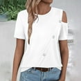 thumbnail image 5 of Njoeus Cute Summer Tops for Women Womens T Shirts Off Shoulder Tops for Women, Women's 2025 Summer Tops Trendy Casual Comfort Solid Button Splicing Short Sleeve Round Neck Shirt S-3Xl White Shirt Wome, 5 of 7