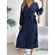 thumbnail image 4 of Vestido Plisado de Larga con Cuello en V y Lunares para Mujer, Informal, Holgado y con Cinturón Azul Marino M, 4 of 10