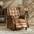 thumbnail image 3 of Luxury Genuine Leather Wingback Power Recliner Chair with USB, Nailhead Trim and Solid Wood Legs Camel, 3 of 9