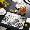thumbnail image 3 of Dandelion Placemats Set of 6, Black White Modern Country Rustic Plants Placemats for Dining Table, Place Mats for Kitchen Tabletop, Waterproof Wipeable Dining Table Mats Set, 3 of 9