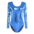 thumbnail image 2 of Sinleey Women's Metallic Liquid Leotard Bodysuit Long Sleeves Gymnastics Dance Costume Light Blue L, 2 of 7