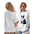 thumbnail image 7 of Women's T-Shirt Animal Black Cat Focus Cute Pet Short Sleeve Casual Tee Classic Crew Neck T Shirt for Women White, 4XL, 7 of 7