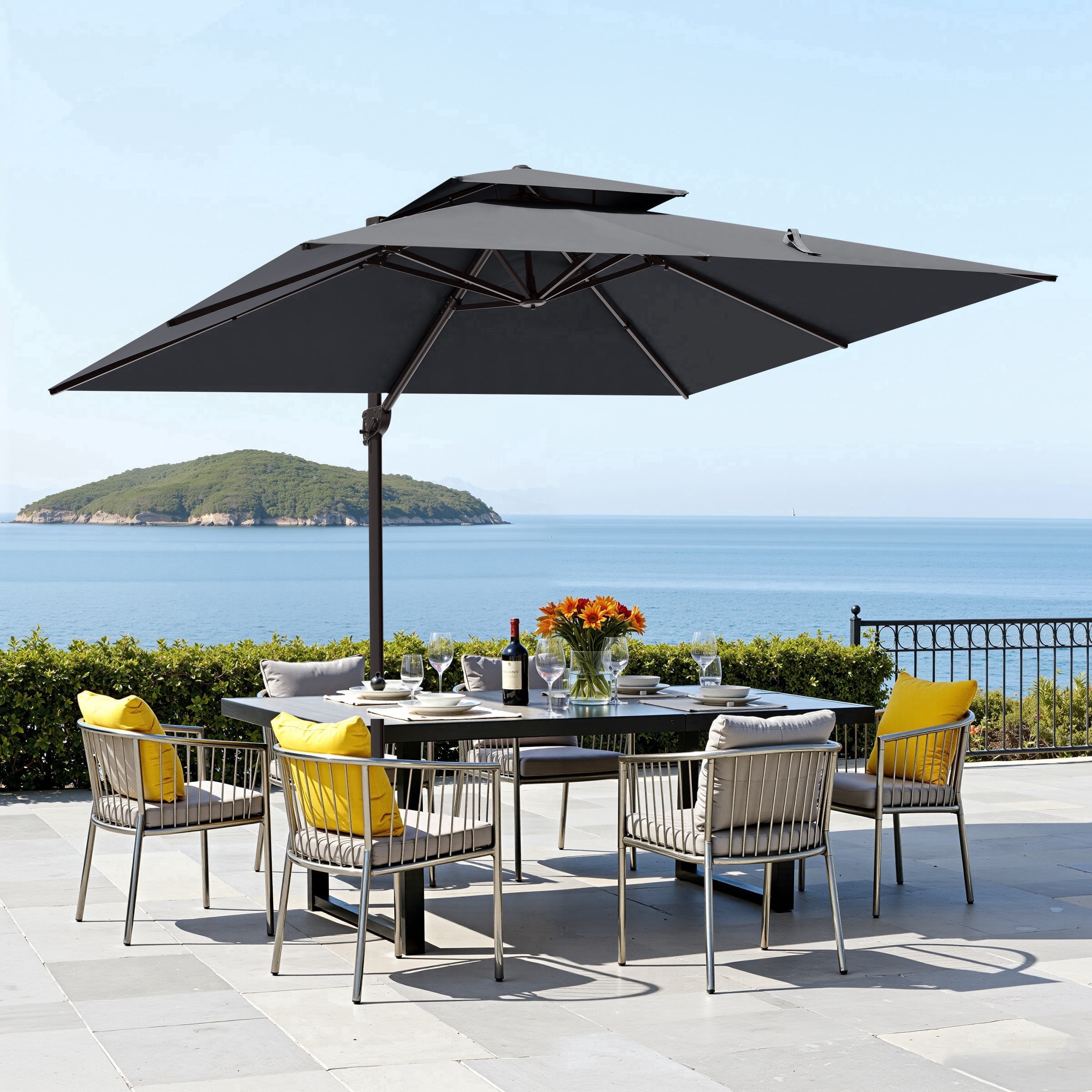 Crestlive Products 10x13ft Rectangular Patio Cantilever Umbrella, Windproof Double Top, 360-degree rotating, Dark Grey