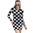 thumbnail image 1 of Petite Robe Coussin à Carreaux Noir et Blanc avec Jupe de Course pour Femmes Automne Hiver Manches Longues Mode avec Poche, 1 of 5