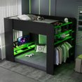 thumbnail image 2 of Full Size Gaming Loft Bed with Height-Adjustable Desk, Wooden Loft Bed Frame with RGB Light, Charging Station and Wardrobe, Space Saving Design, Green, 2 of 9
