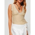 thumbnail image 4 of Women's Tank Tops Slim Fit Crop Tops Sleeveless Deep V Neck Shirts Lace Trim Short Vest Summer Women Tops for Casual, 4 of 7