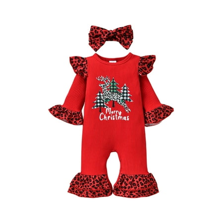 

Awoscut Newborn Baby Girl Christmas Romper Long Sleeve Jumpsuit Bodysuit Cute Onesies Infant Romper Outfits