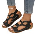 thumbnail image 2 of Domuza Women's Slip On Wedge Sandals 2026 Summer Comfortable Hollow Out Platform Sandals for Women Chunky Wedges Ankle Strap Open Toe Wide Width Casual Beach Sandal Black 7（EU-38）, 2 of 4