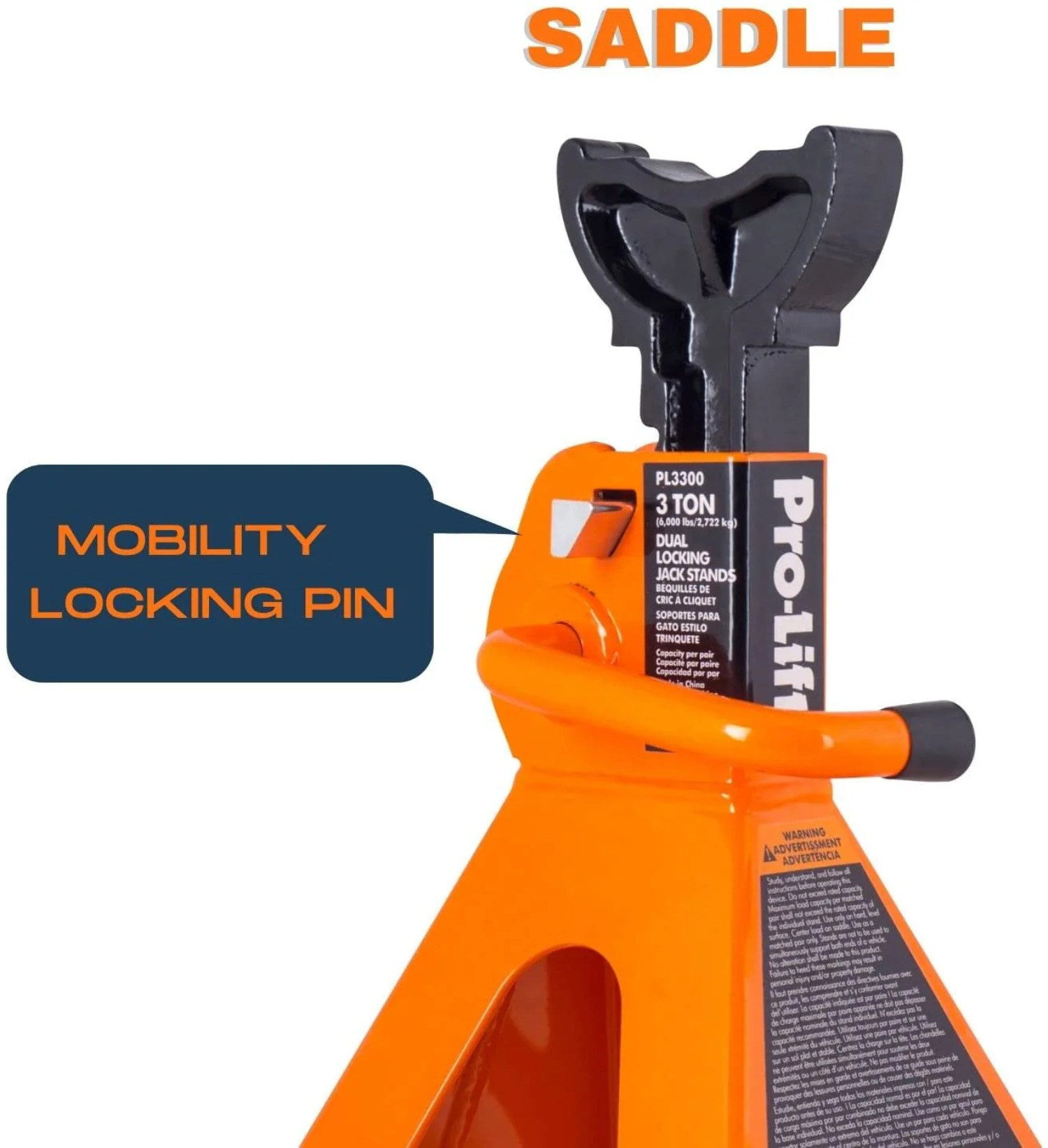 Pro-Lift Heavy Duty Jack Stands – 3 Ton in Pair with Double Pins (Handle Lock and Mobility Pin)