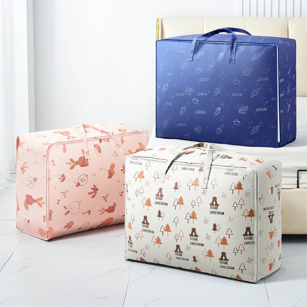 Fiudx Bolsa para Guardar Colchas, Organizador de Tela de Algodón, Diseño Plegable y Portátil, Ideal para Ropa de Cama y Ropa, Ahorra Espacio En Habitaciones Pequeñas, Almacenamiento para Mudanzas, 60