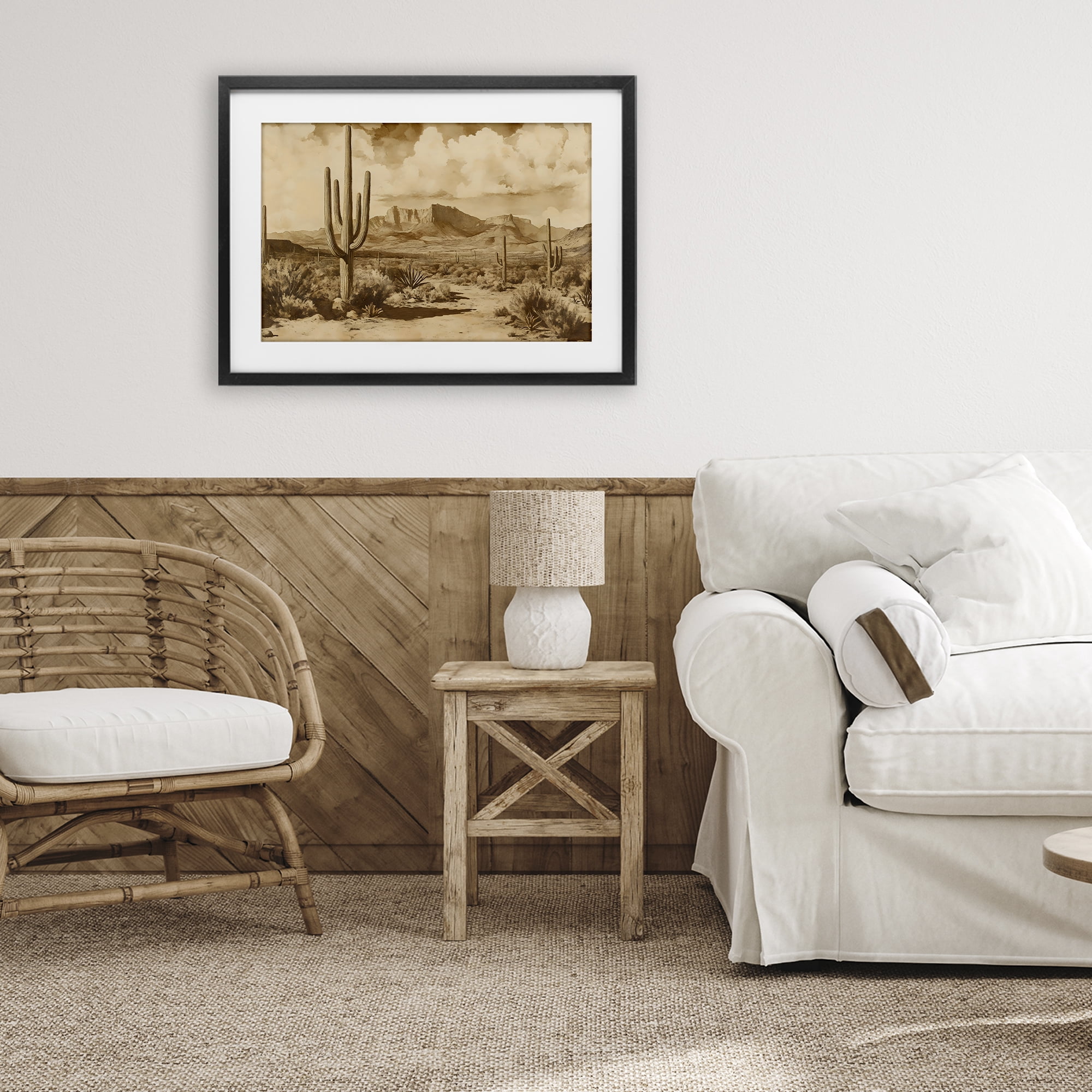 Stupell Industries Vintage Desert Peaks with Saguaro Black Framed Print Under Glass, design by Franklyn Gregory