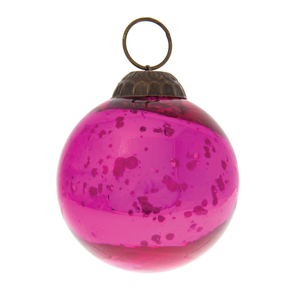 3.5 Long Vintage Mercury Glass Christmas Ornament In Pink and Blue with Hand Painted Details