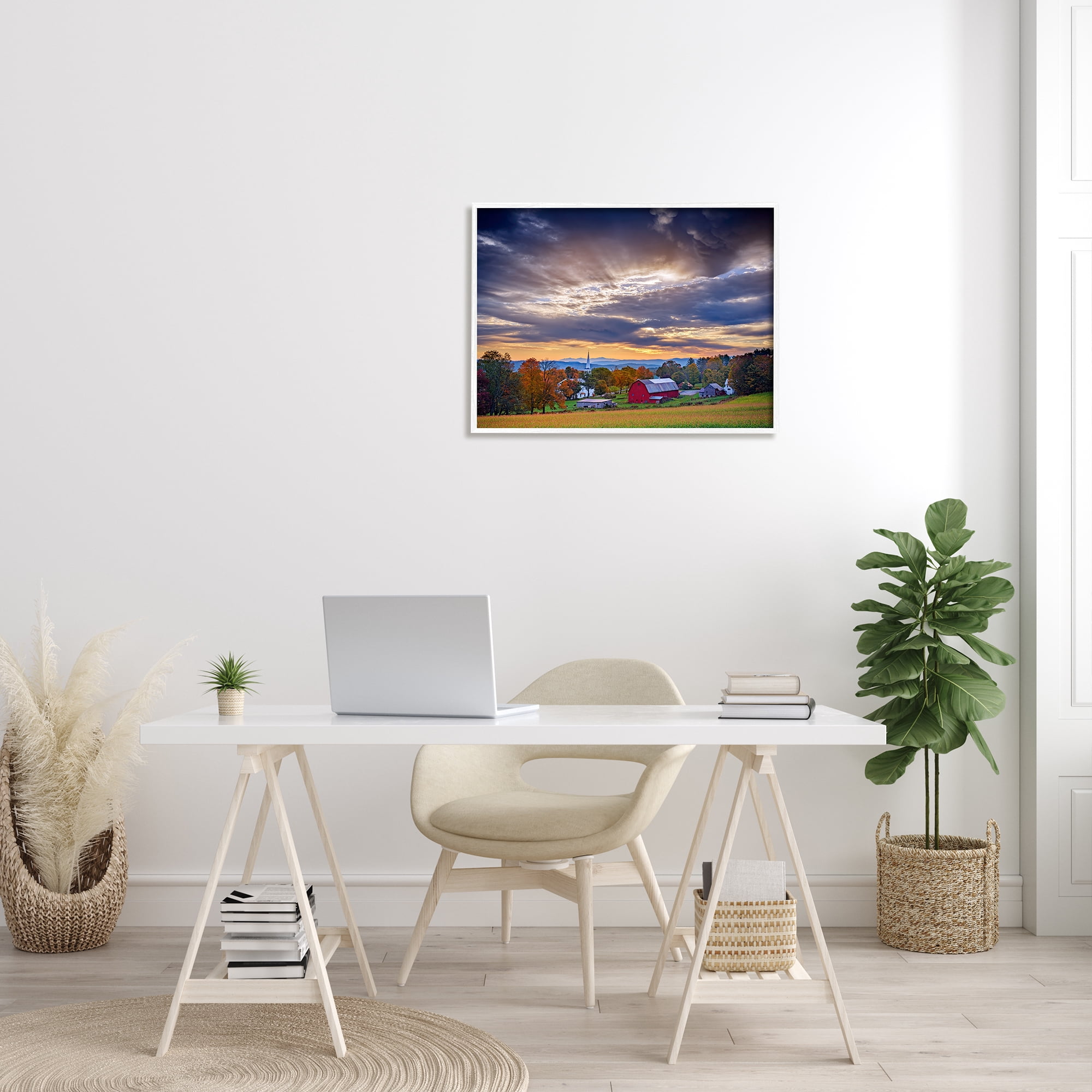 Stupell Rural Farm Pasture Sun Rays Landscape Photography White Framed Art Print Wall Art