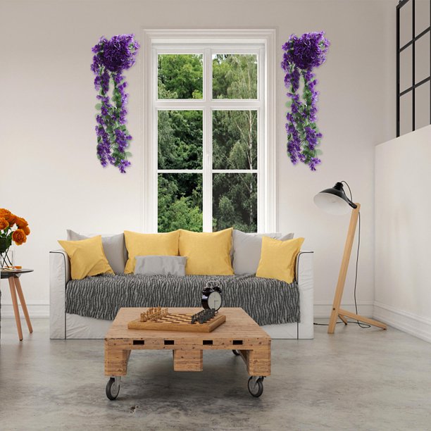 unbranded 2Ud Flores Colgantes De Violeta Simulada Azul Artificial Para Pared Hogar Y Fiesta