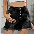 thumbnail image 4 of Generic Women's High Rise Denim Shorts Summer Ripped Distressed Button Down Frayed Fashion Washed Jeans Shorts, 4 of 6