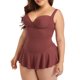 thumbnail image 3 of Gibobby Traje de baño de una pieza Traje de baño con estampado de puntos de color sólido estilo falda grande nueva para mujer(Rojo,G), 3 of 4