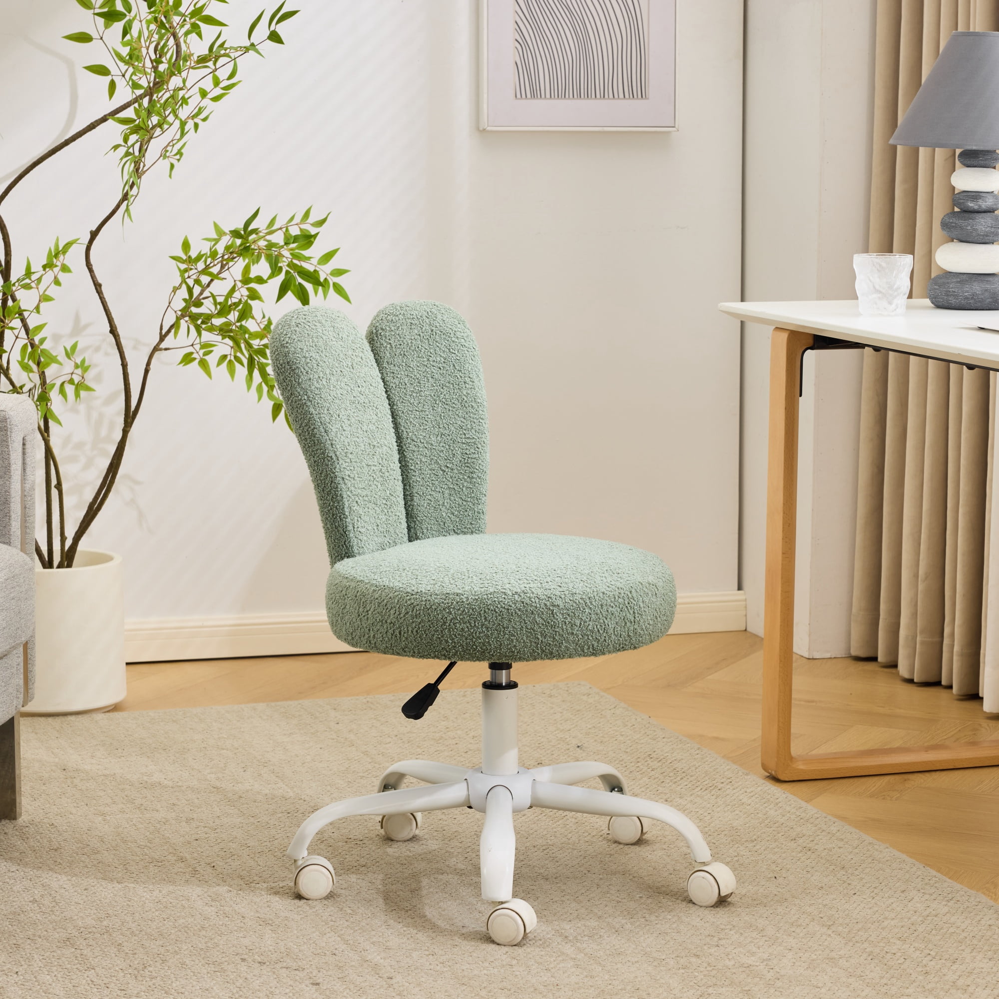 Ktaxon Teddy Fleece Office Chair, Rabbit Ear Backrest Vanity Chair, Adjustable Swivel Reading Chair for Home Office Green