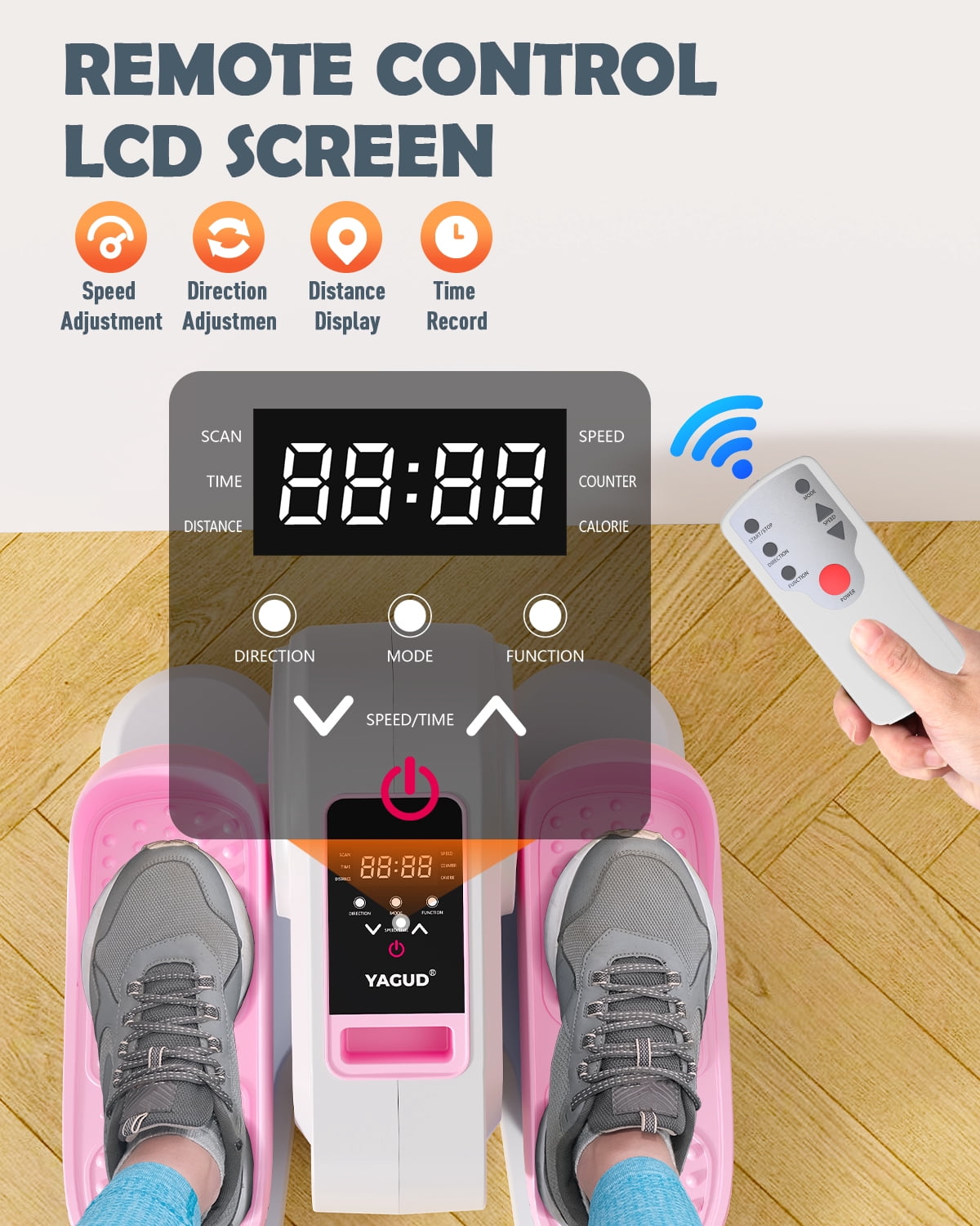Yagud Under Desk Elliptical Machine, Electric Ellipse Leg Exerciser for Senior, 12 Adjustable Speeds Quiet and Portable Seated Pedal Exerciser for Training with Remote Control, Pink