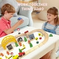 thumbnail image 4 of WoodenEdu Double-Side Model Train Sets Easy to Assemble Wood, Yellow, 2.72lbs, 60 Pcs, 4 of 7