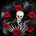 thumbnail image 5 of Spooky Halloween Wreath, Gothic Skull Wreath With Red Roses for Front Door, Halloween Door Decorations for Porch, Skeleton Wreath for Wall Window Party, 5 of 7