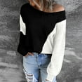 thumbnail image 2 of IROINNID Womens Sweater One-Shoulder Pullover Sweater Color Block Casual Short Length Long Sleeve Autumn and Winter Blouse Patchwork Tops Sweater, 2 of 7