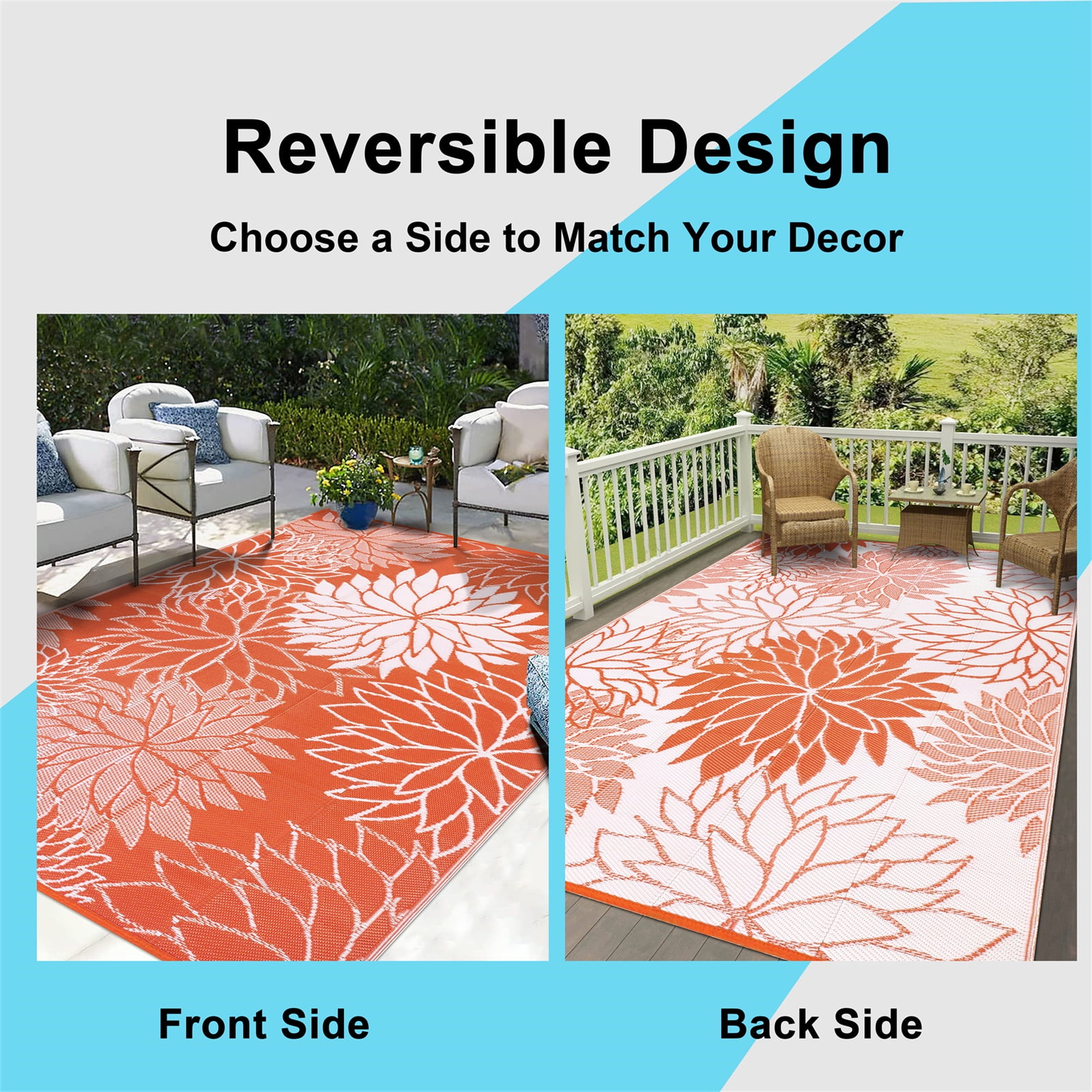 Ileading Outdoor Rugs for Patios 6'x9' Waterproof Patio Mat Plastic Straw Rug Reversible RV Camping Tent Rug Outside Area Rug for RV, Patios,Deck, Beach,Balcony, Camping