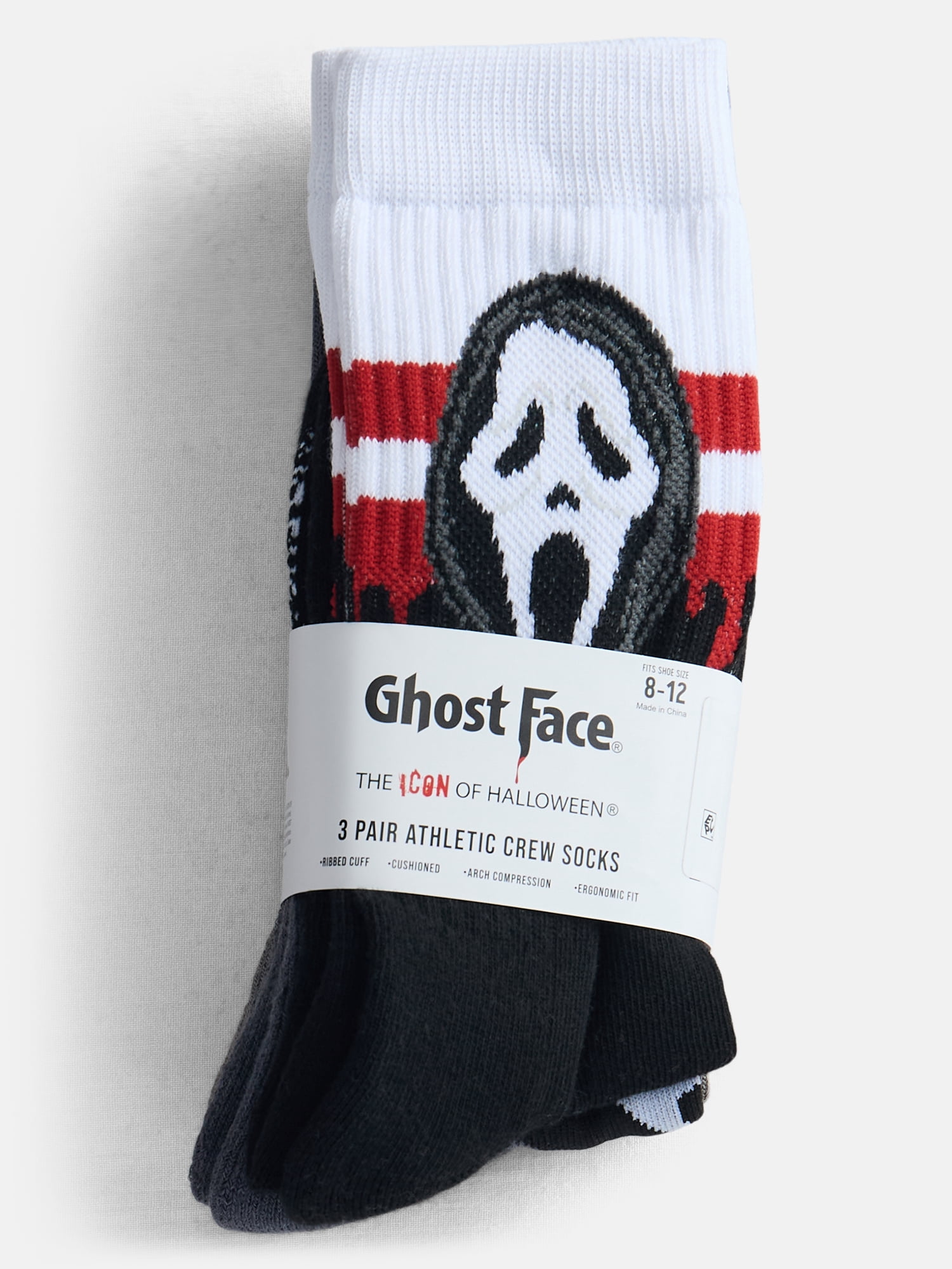 Scream Men's Ghostface Athletic Crew Socks, 3-Pack, Sizes 8-12