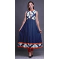thumbnail image 2 of Bimba Robe Shibori Anarkali Bleu Indigo Col Mandarin Sans Manches Kurtis pour Femmes Imprimé Robe Maxi Moyen, 2 of 6