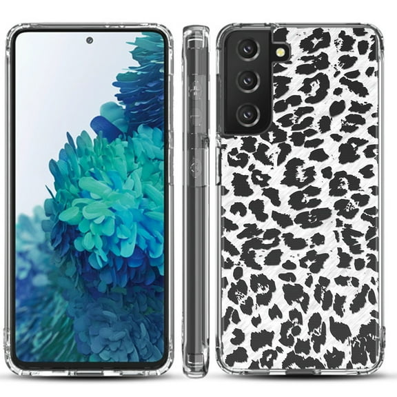 Shockproof Hybrid Bumper Phone Case for Samsung galaxy S21  5G / S21 Plus 5G, by OneToughShield ® - Cheetah B/W