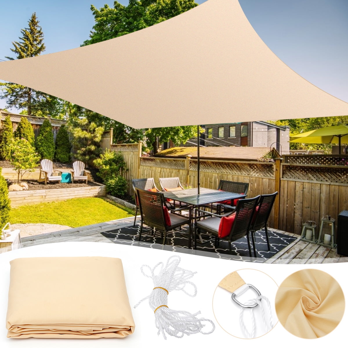 19.7x13/9.8x13/6.6x13 ft Rectangle Beige Sun Shade Sail Outdoor AntiUV Canopy