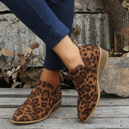 

Bnwani Shoes For Women Fall Savings Low Heel Shoes Leather Leopard Suede Ankle-High Brown Boots 36-43